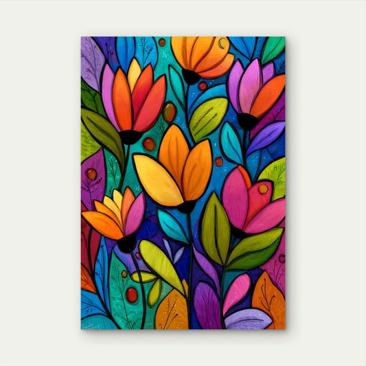 Vibrant Abstract Floral Painting 60x90cm Metal Print Ready to Hang