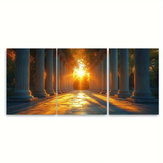 3pcs Church Pillars Sunlight Metal Print Ready to Hang Art