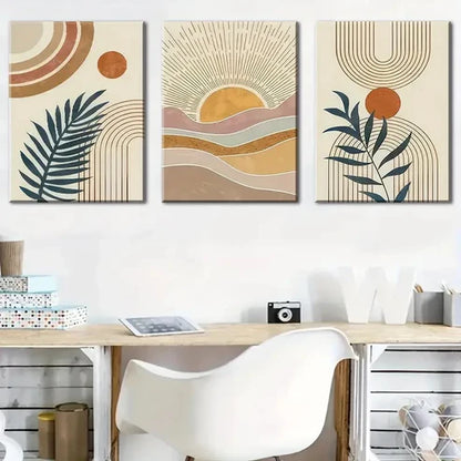 3pcs Bohemian Sun Plant Abstract Perfect Wall Art Set Canvas Unframed - High Quality Print 100% Australian Made Wall Canvas - Bella Home Decor