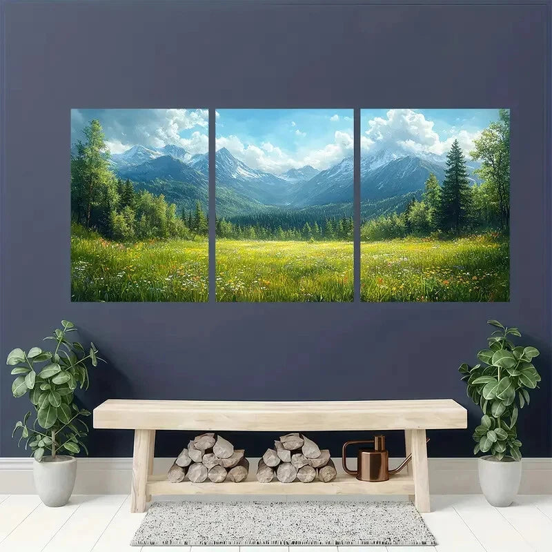3pcs Addack Mountains Landscape Nature Scenery Metal Print Ready to Hang Art - Bella Home Decor