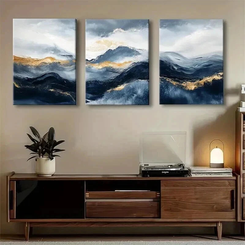 3pcs Abstract Mountain Landscape Texture Perfect Wall Art Set Canvas Framed 50x70cm - High Quality Print 100% Australian Made Wall Canvas Ready to Hang