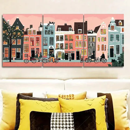 3pcs Beautiful Fairytale Town, Wall Art Set Canvas Unframed - High Quality Print 100% Australian Made Wall Canvas - Bella Home Decor