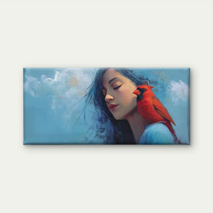Red Bird & Branch Animal Unframed Canvas Painting for Living