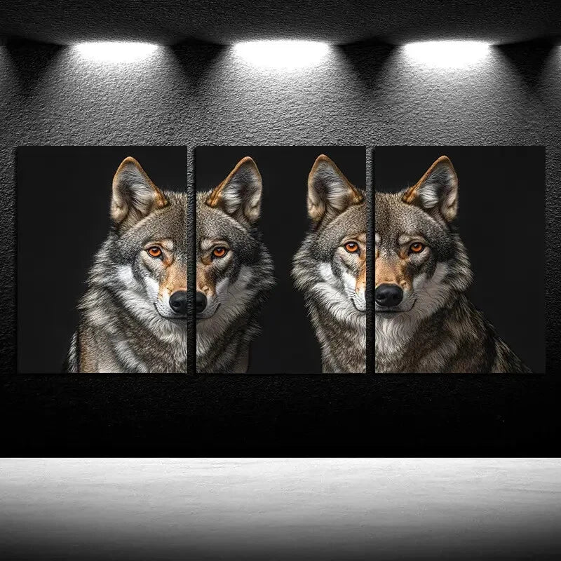 3pcs Two Wolves in Black background Metal Print Ready to Hang Art - Bella Home Decor