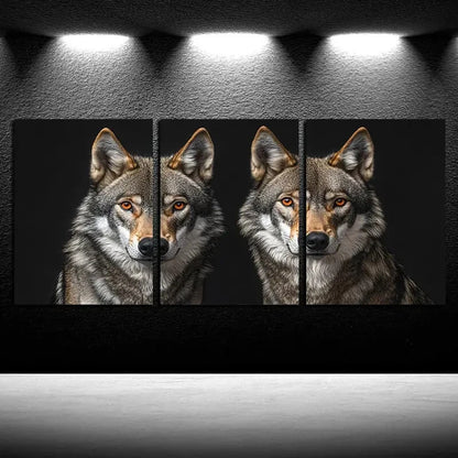 3pcs Two Wolves in Black background Metal Print Ready to Hang Art - Bella Home Decor