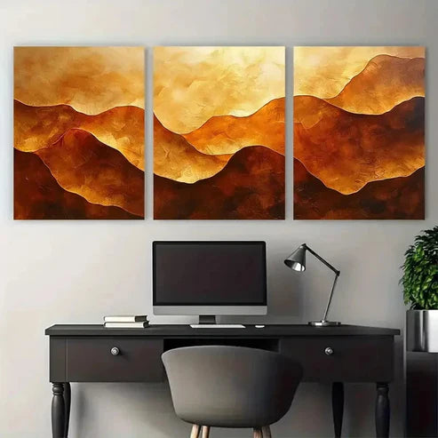 3pcs Vibrant Modern Abstract Golden Brown Wall Art Canvas Unframed – High Quality Print 100% Australian Made Wall Canvas