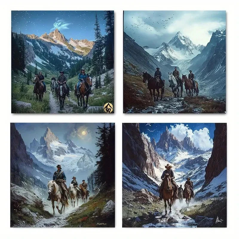 4pcs Vintage Western Native American Wall Art Canvas Framed