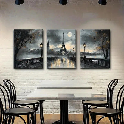 3pcs Paris Eiffel Tower Romantic Rainy Perfect Wall Art Set Canvas Framed 60x90cm - High Quality Print 100% Australian Made Wall Canvas Ready to Hang - Bella Home Decor