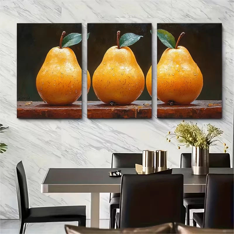 3pcs Pear Metal Print Ready to Hang Art