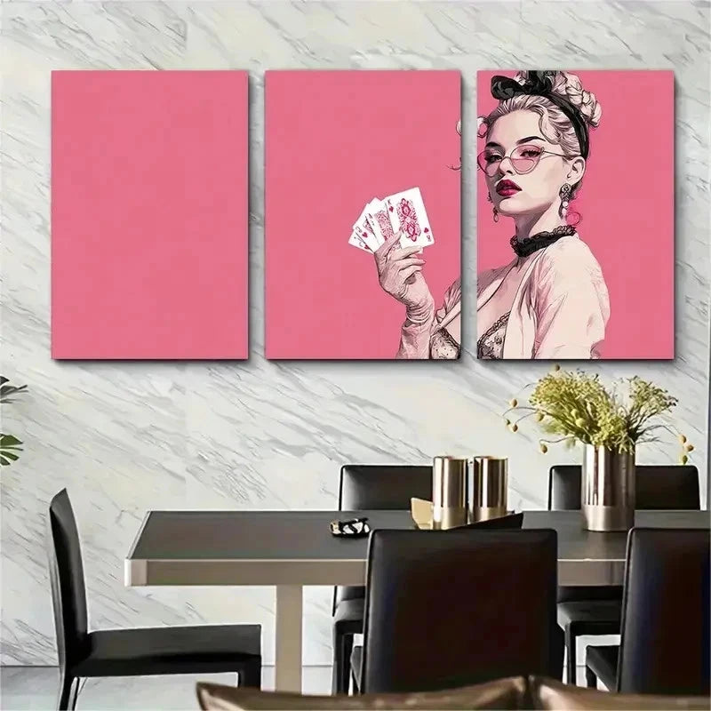 3pcs Trendy Pink Lucky You Girly Perfect Wall Art Set Canvas Framed 50x70cm - High Quality Print 100% Australian Made Wall Canvas Ready to Hang