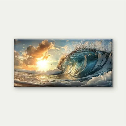 Vibrant Sunset Sky & Ocean WavesWall Art Canvas Office Home Room Framed 120x60cm