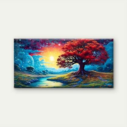 Magical Tree Sunset Landscape Wall Art Canvas Office Home Room Framed 120x60cm