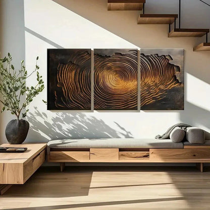 3pcs Abstract Tree Rings Circular Patterns Metal Print Ready to Hang Art - Bella Home Decor