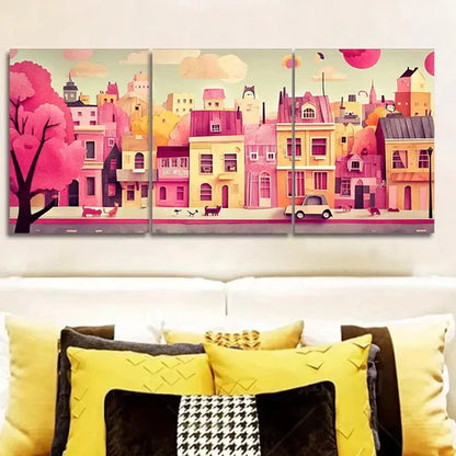 3pcs City with Cats and Dogs Wall Art Canvas Unframed - High Quality Print 100% Australian Made Wall Canvas - Bella Home Decor