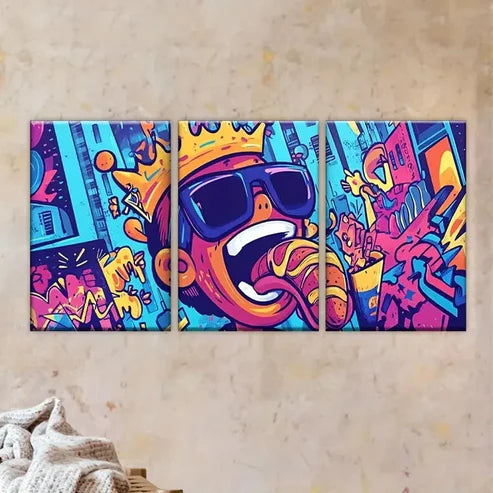 3pcs Polyester Posters with Glasses & Crown Wall Art Set Canvas Unframed - High Quality Print 100% Australian Made Wall Canvas