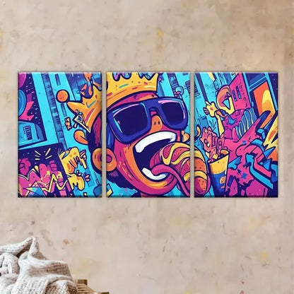 3pcs Polyester Posters with Glasses & Crown Wall Art Set Canvas Unframed - High Quality Print 100% Australian Made Wall Canvas