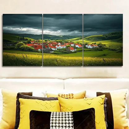 3pcs A Little Village with Red Roofs Wall Art Canvas Unframed - High Quality Print 100% Australian Made Wall Canvas - Bella Home Decor