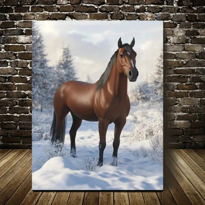 Beautiful Horse Equestrian Snowy Landscape Painting  40x60cm Metal Print Ready to Hang - Bella Home Decor