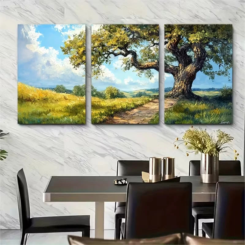3pcs Oak Tree Painting Metal Print Ready to Hang Art