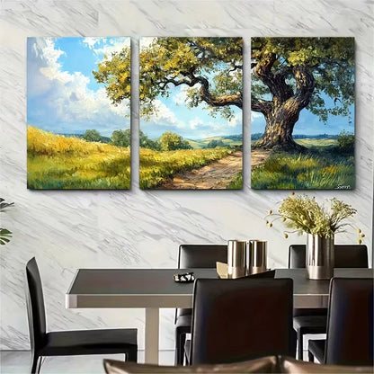 3pcs Oak Tree Painting Metal Print Ready to Hang Art