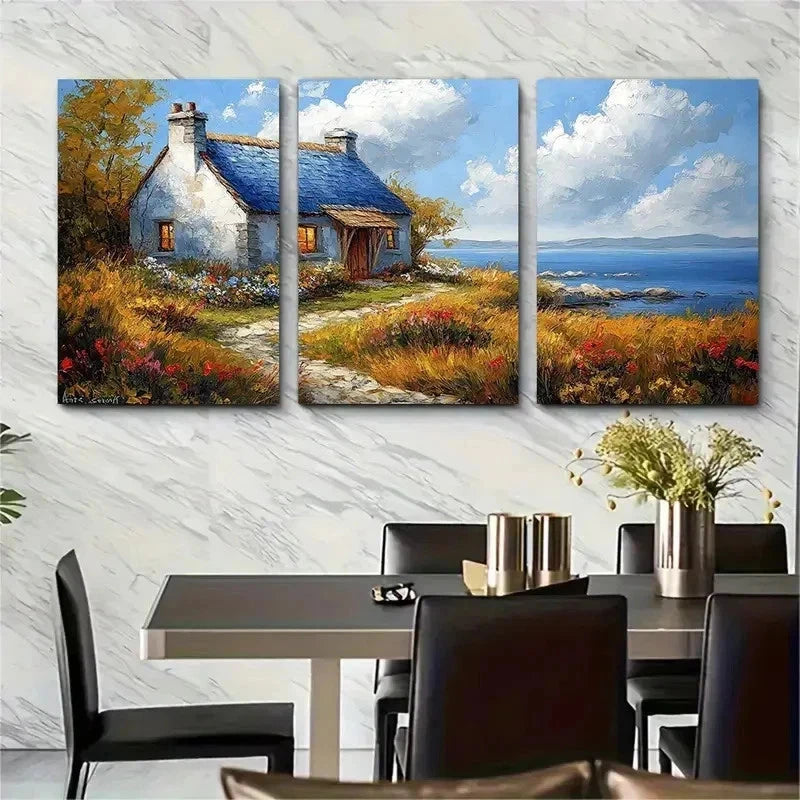 3pcs Vibrant Ireland Landscape Naive Perfect Wall Art Set Canvas Framed 50x70cm - High Quality Print 100% Australian Made Wall Canvas Ready to Hang