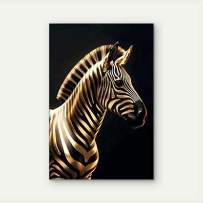 Golden Zebra Portrait 40x60cm Metal Print Ready to Hang - Bella Home Decor
