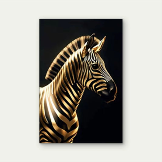 Golden Zebra Portrait 40x60cm Metal Print Ready to Hang