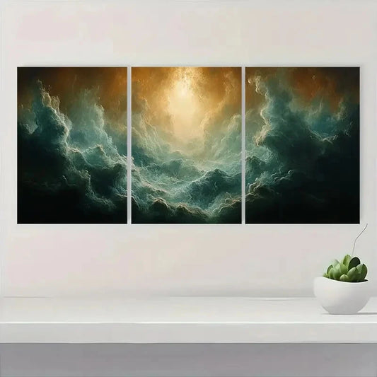 3pcs Vintage Moody Cloud Horizontal Cloudscape Metal Print Ready to Hang Art