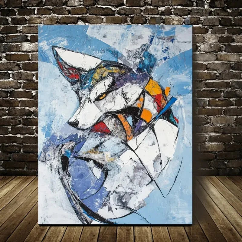 Beautiful Abstract Art Snow Wolf Painting  40x60cm Metal Print Ready to Hang - Bella Home Decor