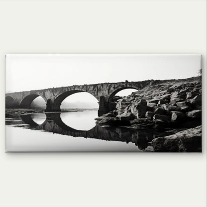 Black & White Stone Arch Bridge River Wall Art Canvas Office Home Framed 120x60cm
