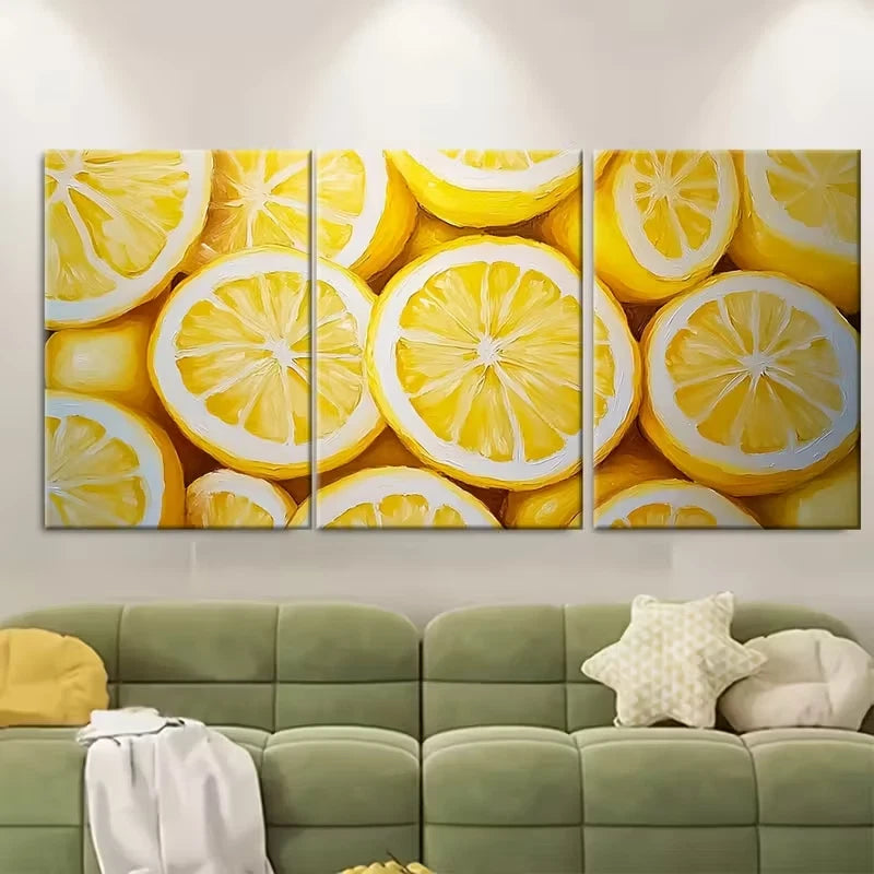 3pcs Lemon Slices Metal Print Ready to Hang Art