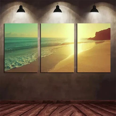 3pcs Beautiful Beach Sunset in Spain Wall Art Canvas Unframed - High Quality Print 100% Australian Made Wall Canvas