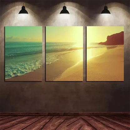 3pcs Beautiful Beach Sunset in Spain Wall Art Canvas Unframed - High Quality Print 100% Australian Made Wall Canvas