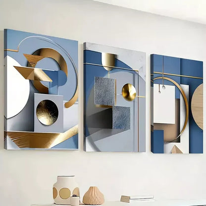 3pcs Modern Abstract with Geometric Print Wall Art Set Canvas Framed 60x90cm - High Quality Print 100% Australian Made Wall Canvas Ready to Hang - Bella Home Decor