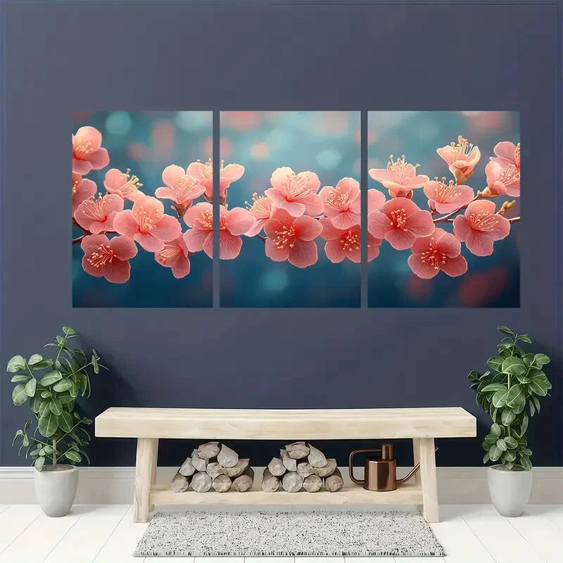 3pcs Lagerstroemia Flower Painting Print Metal Print Ready to Hang Art - Bella Home Decor