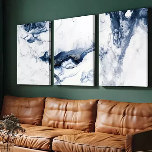 3pcs Wavy Blue Abstract Ocean Waves Wall Art Set Canvas Unframed - High Quality Print 100% Australian Made Wall Canvas