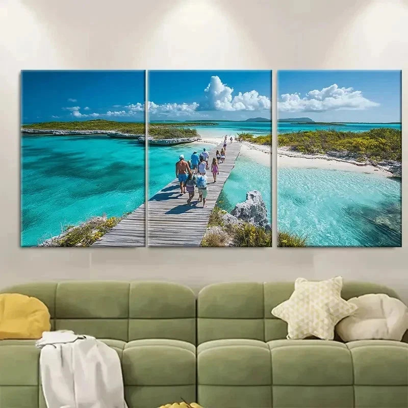 3pcs Exuma Cays Land & Sea Park R    Wall Art Set Canvas Framed 50x70cm - High Quality Print 100% Australian Made Wall Canvas Ready to Hang