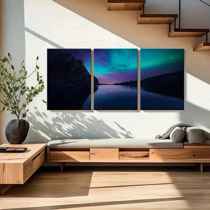3pcs Vibrant Northern Lights & Serene Landscapes Wall Art Set Canvas Framed 60x90cm - High Quality Print 100% Australian Made Wall Canvas Ready to Hang - Bella Home Decor