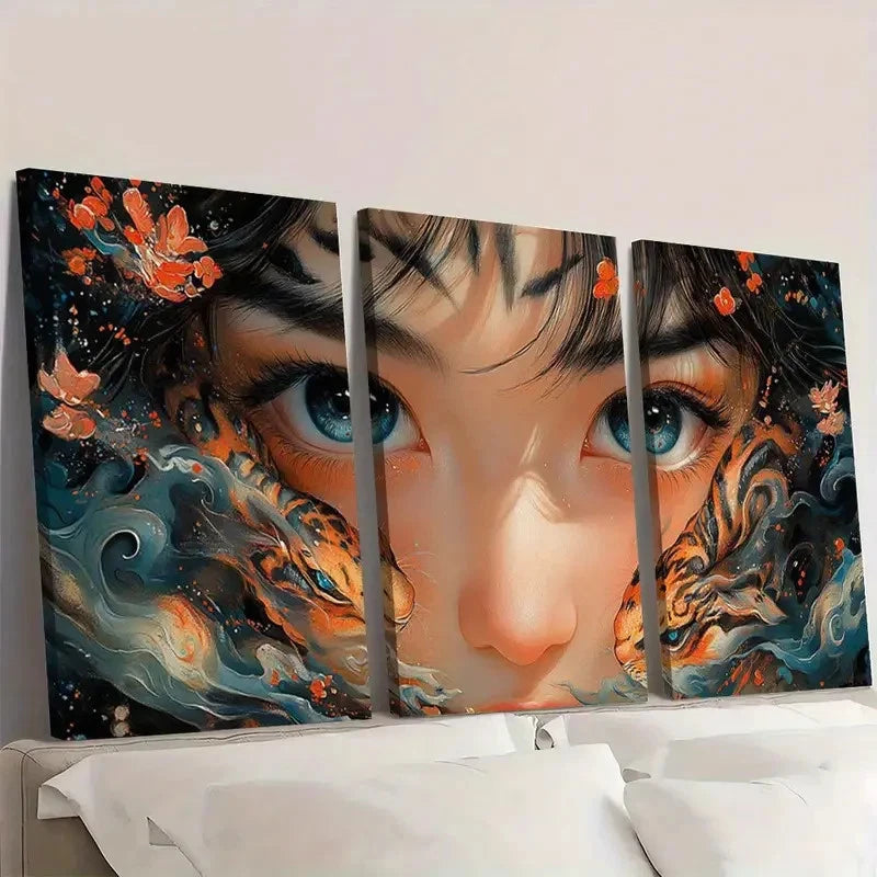 3pcs Anime-Inspired with Floral Accent   Wall Art Set Canvas Framed 50x70cm - High Quality Print 100% Australian Made Wall Canvas Ready to Hang - Bella Home Decor