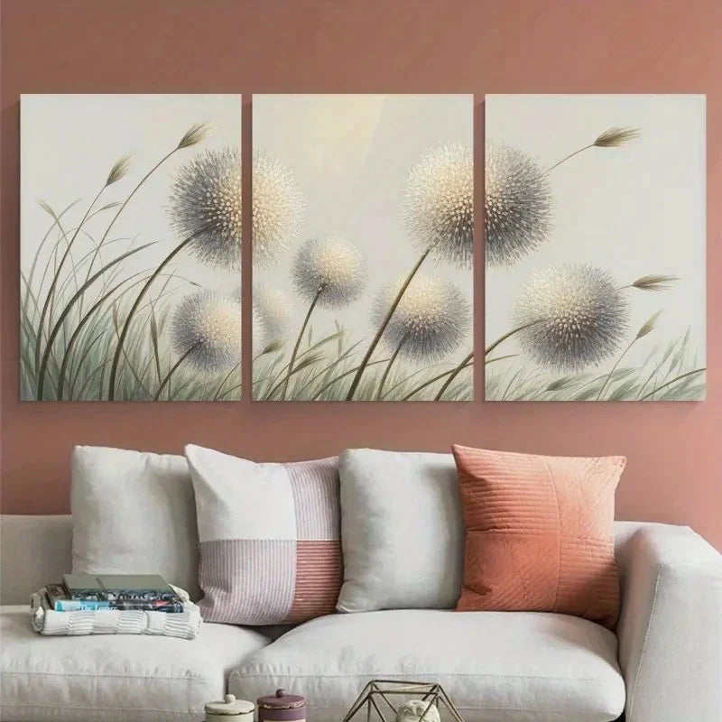 3pcs Dandelion Natural Landscape Painting Metal Print Ready to Hang Art - Bella Home Decor