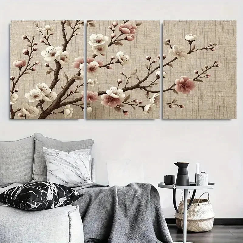 3pcs Elegant Pink Blossom Branch Wall Art Set Canvas Framed 60x90cm - High Quality Print 100% Australian Made Wall Canvas Ready to Hang