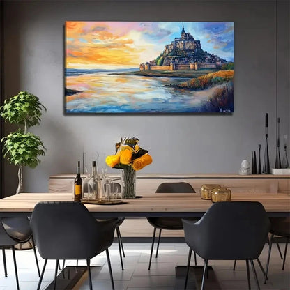 Magical Castle By The Lake Wall Art Canvas Office Home Room Framed 120x60cm