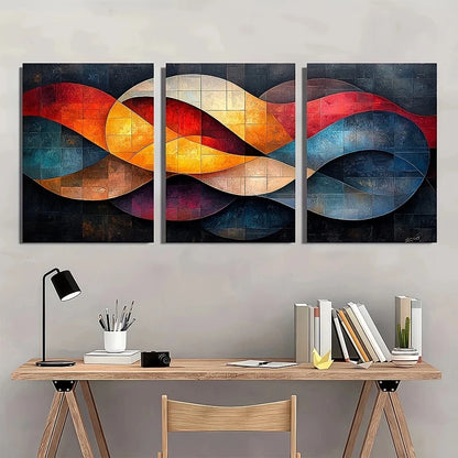 3pcs Abstract Geometric Vibrant Curves Metal Print Ready to Hang Art - Bella Home Decor