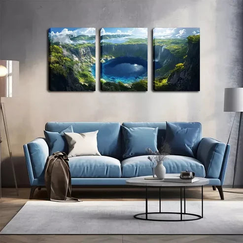 3pcs Magical Dark Blue Lake Wall Art Canvas Unframed - High Quality Print 100% Australian Made Wall Canvas