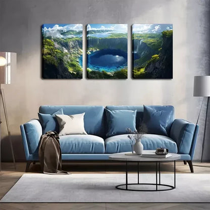 3pcs Magical Dark Blue Lake Wall Art Canvas Unframed - High Quality Print 100% Australian Made Wall Canvas
