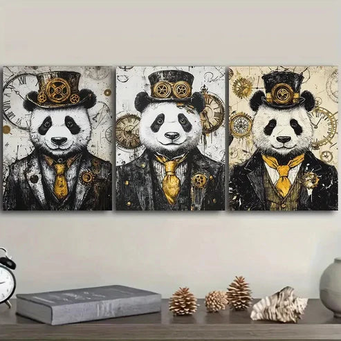 3pcs Cyberpunk panda Wall Art Set Canvas Unframed - High Quality Print 100% Australian Made Wall Canvas - Bella Home Decor