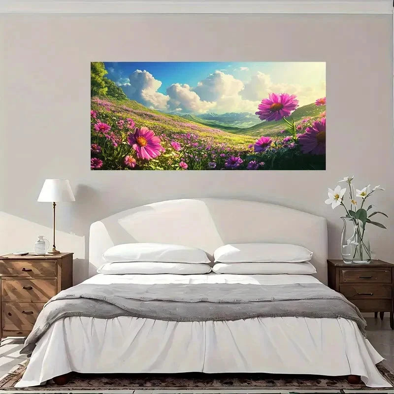 Vibrant Wildflower Fields Wall Art Canvas Office Home Room Framed 120x60cm