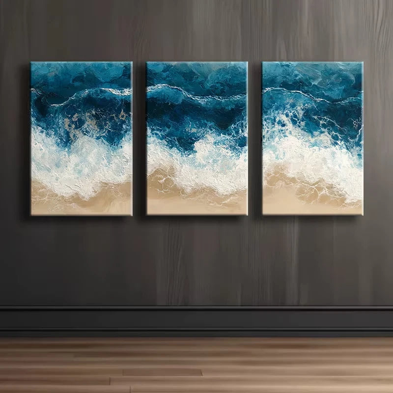 3pcs Beach Waves Illustration Wall Art Set Canvas Framed 50x70cm - High Quality Print 100% Australian Made Wall Canvas Ready to Hang - Bella Home Decor
