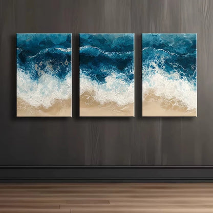 3pcs Beach Waves Illustration Wall Art Set Canvas Framed 50x70cm - High Quality Print 100% Australian Made Wall Canvas Ready to Hang - Bella Home Decor
