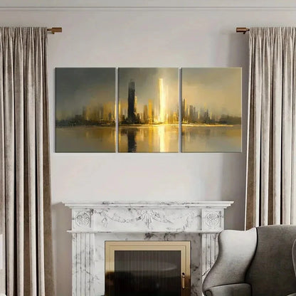 3pcs Cityscape Reflection Urban Skyline Metal Print Ready to Hang Art - Bella Home Decor